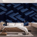 Papier peint géométrique bleu marine avec motifs en relief pour chambre moderne