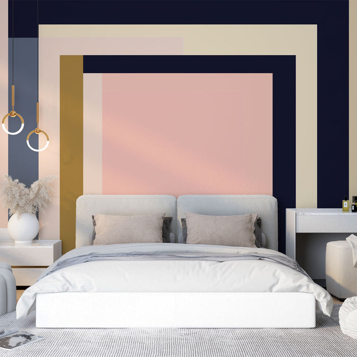 Papier peint géométrique avec motifs rectangulaires en nuances douces et sombres pour chambre moderne