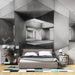 Papier peint géométrique noir et blanc avec perspective architecturale pour chambre moderne
