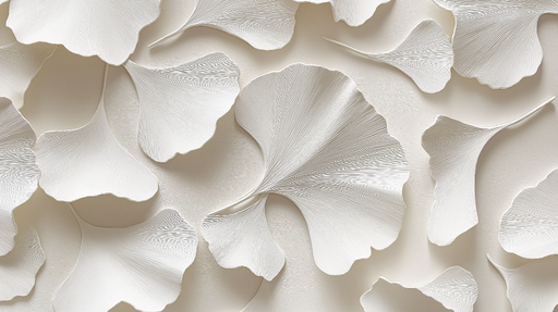 Papier peint ginkgo Décor en relief de feuilles de ginkgo blanches