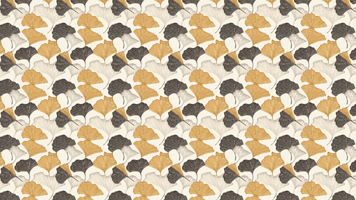 Papier peint ginkgo Faux motifs de feuilles ginkgo dans des tons de noir, or et gris