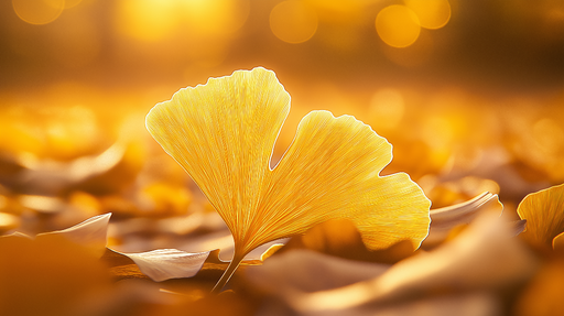 Papier peint ginkgo Feuille de ginkgo dorée sur un fond lumineux