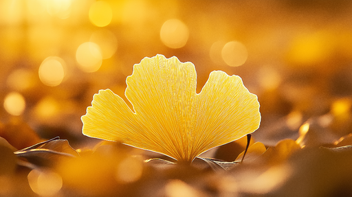 Papier peint ginkgo Feuille de ginkgo illuminée en arrière-plan doré