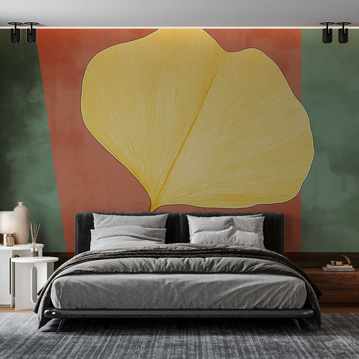 Papier peint ginkgo | Feuille de ginkgo jaune sur fond coloré