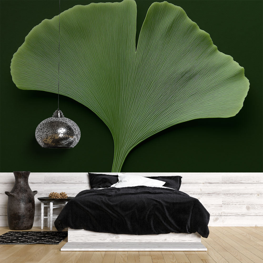 Papier peint ginkgo | Feuille de ginkgo sur fond vert profond ...