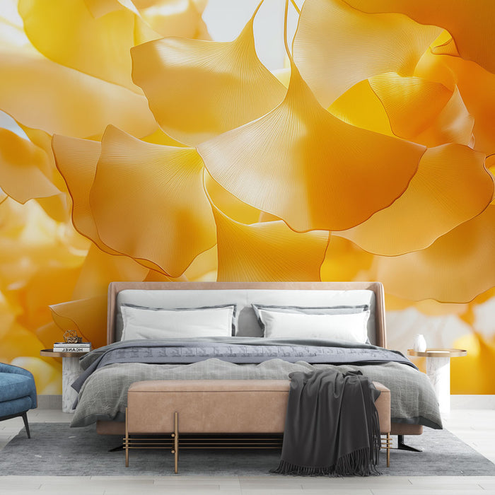 Papier peint ginkgo | Feuilles de ginkgo dorées élégantes