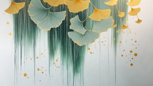 Papier peint ginkgo Feuilles de ginkgo dorées et vertes avec des touches contemporaines