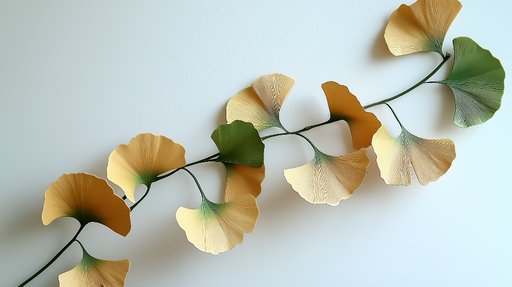 Papier peint ginkgo Feuilles de ginkgo dorées et vertes sur fond clair