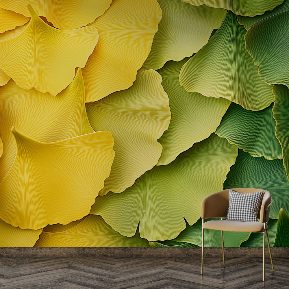 Papier peint ginkgo | Feuilles de ginkgo en dégradé de jaunes et verts ...