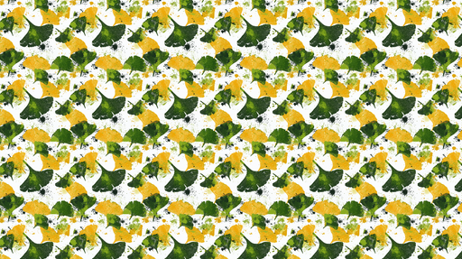 Papier peint ginkgo Feuilles de ginkgo en jaune et vert sur fond blanc