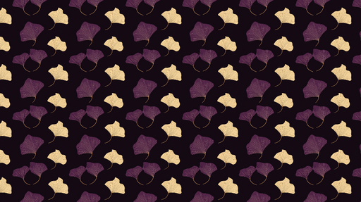 Papier peint Ginkgo Feuilles de ginkgo en nuances de violet et beige sur fond noir