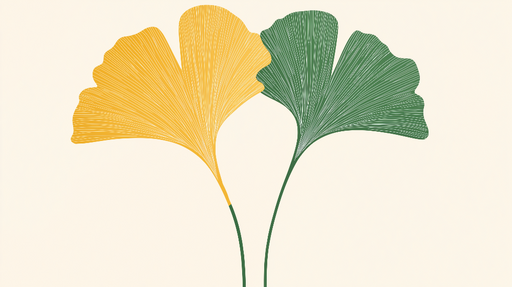 Papier peint ginkgo Feuilles de ginkgo stylisées en jaune et vert