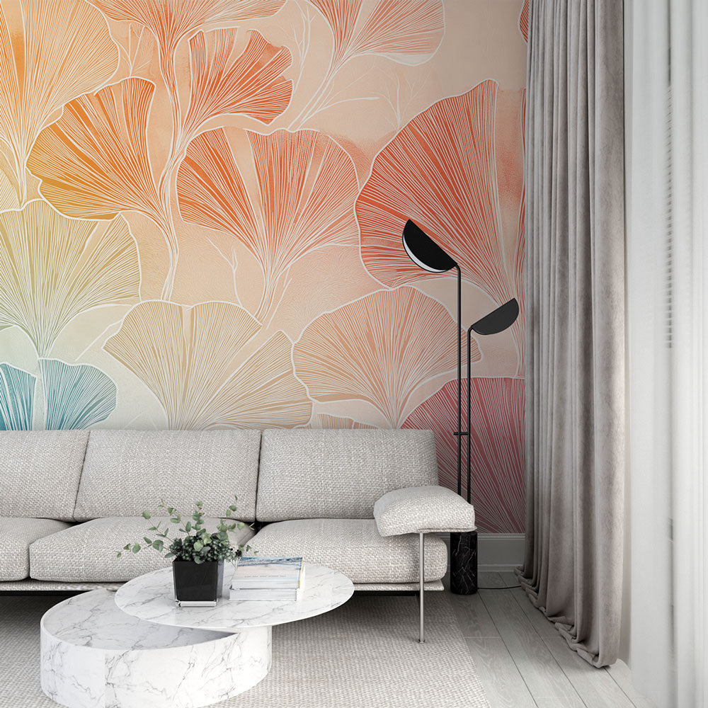 Papier peint ginkgo | Motif artistique de feuilles de ginkgo dans des ...