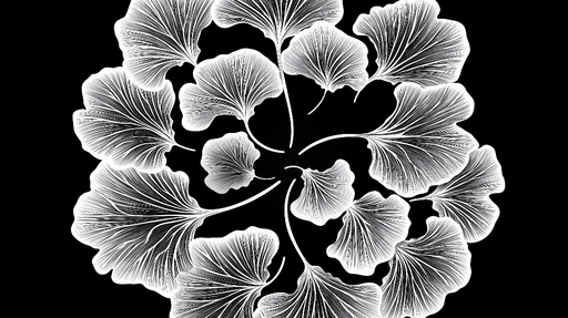 Papier peint ginkgo Motif délicat de feuilles de ginkgo sur fond noir
