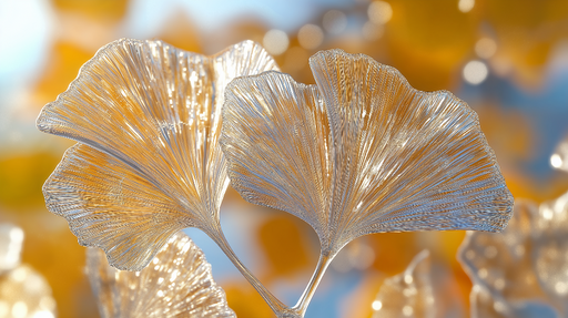 Papier peint ginkgo Motif délicat de feuilles de ginkgo translucides