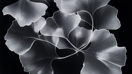 Papier peint ginkgo Motif élégant de feuilles de ginkgo en noir et blanc