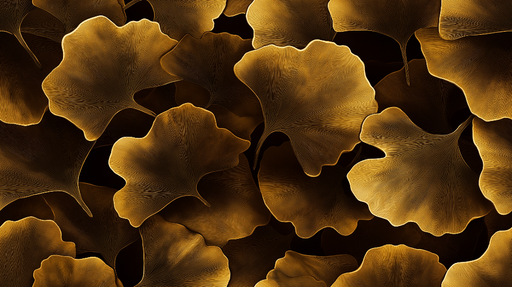 Papier peint ginkgo Motif élégant de feuilles dorées sur fond sombre