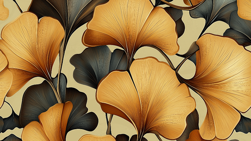 Papier peint ginkgo Motif élégant en or et noir