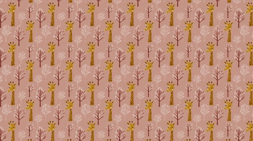 Papier peint girafe Adorable motif de girafes et d'arbres sur fond rose