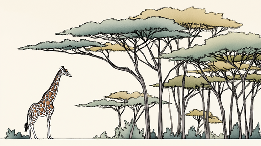 Papier peint girafe Élégante girafe au milieu d'une savane stylisée