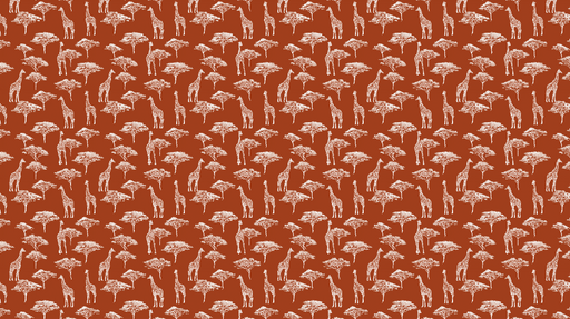 Papier peint girafe Motif de girafes et arbres sur fond rouge terre