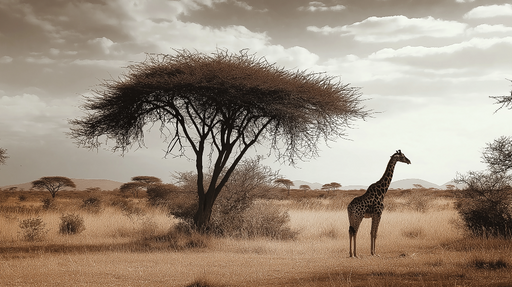 Papier peint girafe Paysage africain en sepia