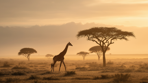 Papier peint girafe Silhouette majestueuse d'une girafe au coucher de soleil