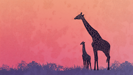 Papier peint girafe Silhouettes élégantes de girafes sur fond dégradé pastel