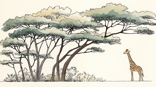 Papier peint girafe Une girafe élégante sous des arbres stylisés