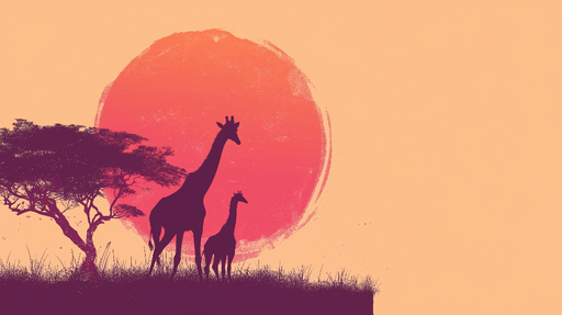 Papier peint girafes au coucher de soleil Silhouettes de girafes se tenant devant un soleil coloré