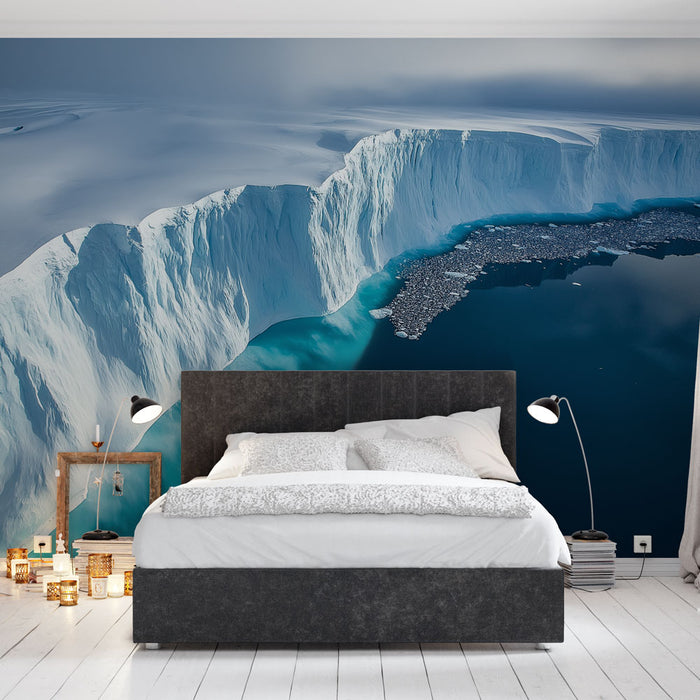 Papier peint glacier avec impressions glacées sur fond d'eau profonde pour chambre moderne
