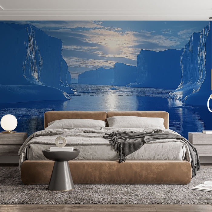 Papier peint paysage glacier avec glaciers bleus et ciel brillant pour chambre moderne