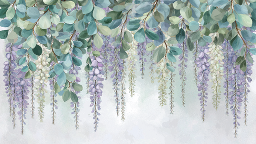 Papier peint glycines Élégantes glycines en nuances de violet et vert