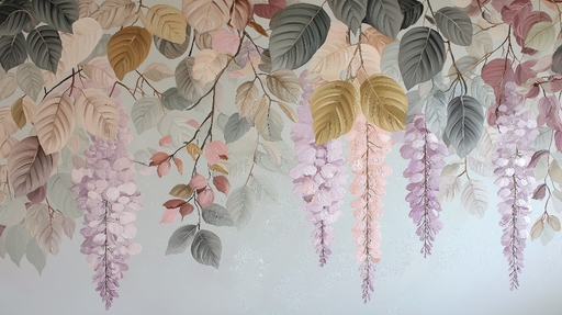 Papier peint glycines et feuillage Élégantes grappes de fleurs lilas et feuillage délicat