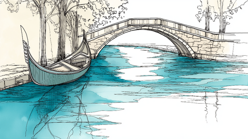 Papier peint gondole Illustration d'une gondole sur un canal avec un pont en arrière-plan