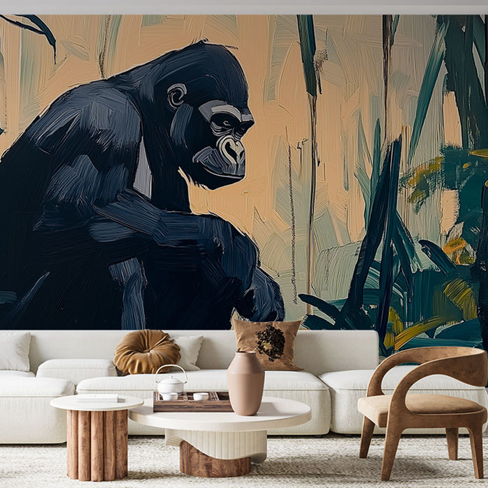 Papier peint gorille | Design d'un gorille dans une jungle colorée