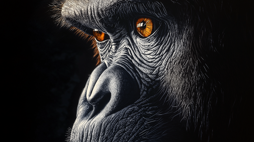 Papier peint gorille gros plan avec visage expressif et yeux captivants pour décoration murale moderne.