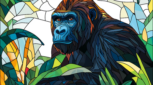 Papier peint tropical coloré avec illustration de gorille pour décoration murale moderne.