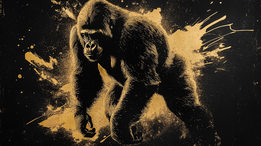 Papier peint noir avec illustration dorée de gorille pour décoration murale moderne