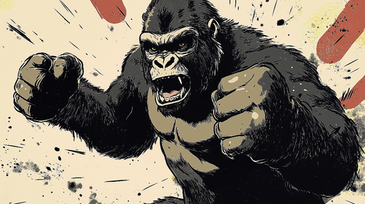 Papier peint dynamique avec illustration de gorille en mouvement pour décoration murale moderne.