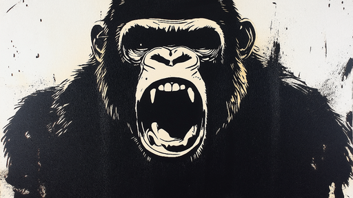 Papier peint gorille noir et beige avec illustration expressive pour décoration murale moderne