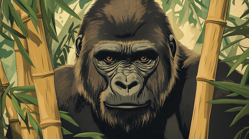 Papier peint gorille réaliste avec végétation luxuriante pour décoration murale exotique.