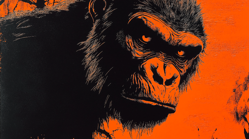 Papier peint gorille avec illustration stylisée sur fond orange pour décoration murale moderne.