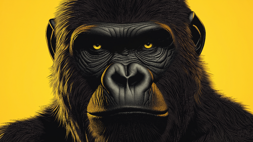 Papier peint gorille puissant sur fond jaune vif pour décoration murale moderne