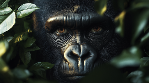 Papier peint jungle avec portrait saisissant de gorille dans la verdure pour décoration murale exotique.