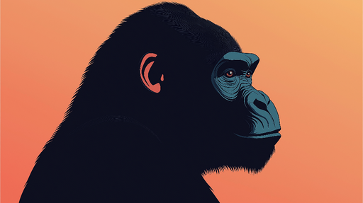 Papier peint artistique silhouette gorille sur fond dégradé orange pour décoration murale moderne