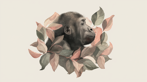 Papier peint gorille Un majestueux gorille encadré par des feuilles élégantes