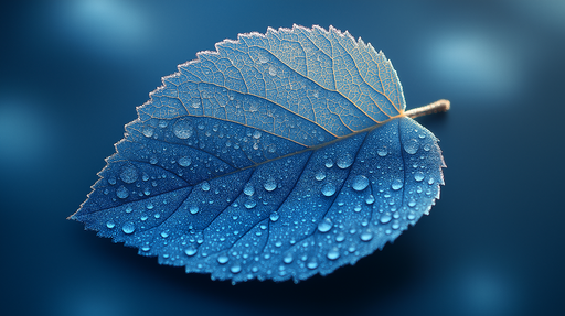Papier peint gouttes de rosée Feuille bleue et texture délicate