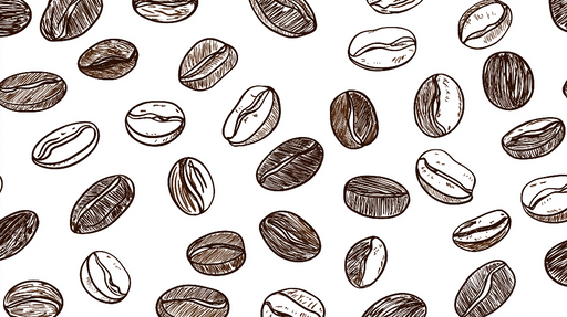 Papier peint grains de café Motifs dessinés de grains de café sur fond blanc