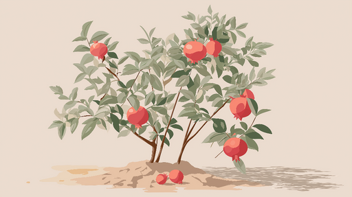 Papier peint grenade Arbre à grenades avec fruits vibrants sur fond doux